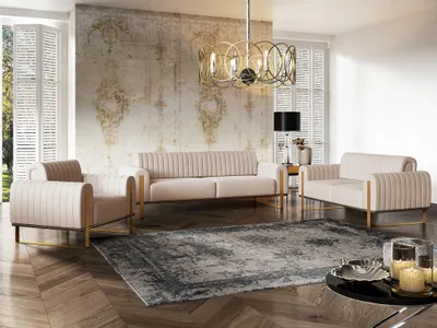 Produktbild von Sofaset Designersofas VALERIE 3-2-1 in Stoff Elisa Velvet Beige