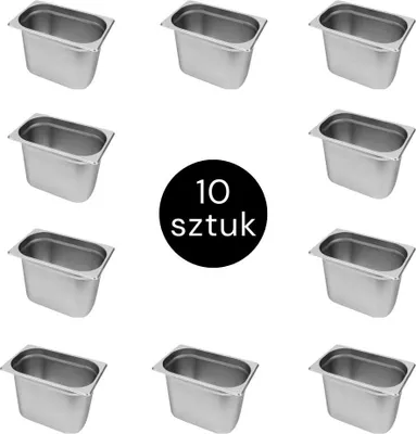 Zdjęcie produktu dla Pojemnik GN na posiłki gastronomiczny ze stali nierdzewnej 1/4 Mega-M 265x162x200mm, zestaw 10 szt.