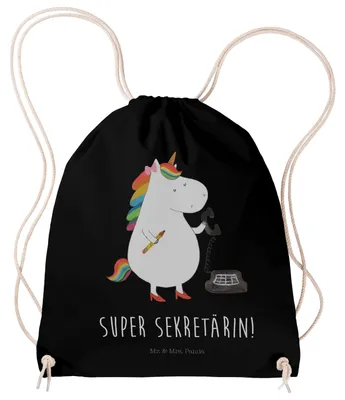 Produktbild von Mr. & Mrs. Panda Jutebeutel Einhorn Sekretärin - Schwarz - Geschenk, gymnastiktasche, Sportbeutel, Steuerbüro, Alltagstasche, Büro, wander rucksack, Unicorn, beutel