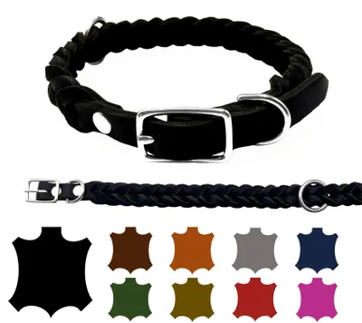 Produktbild von Hundehalsband aus Fettleder für kleine und große Hunde, verstellbar, handgeflochten
