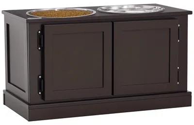 Image de PawHut : gamelles pour chiens, station d'alimentation avec 2 bols en acier inoxydable et un espace de rangement de 29,5 L