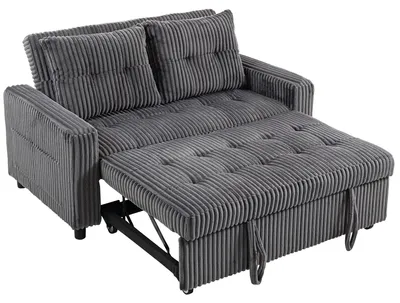 Produktbild von 2-Sitzer Sofabett, Cordbezug, zum Schlafsofa umwandelbar, 2 Kissen, Seitentaschen, 157 x 190 cm, Dunkelgrau