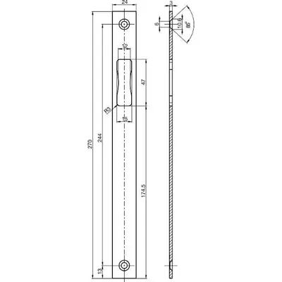 Produktbild von Schließblech BKS B 9000 1046, 270 x 24 mm, nur Falle, flach eckig