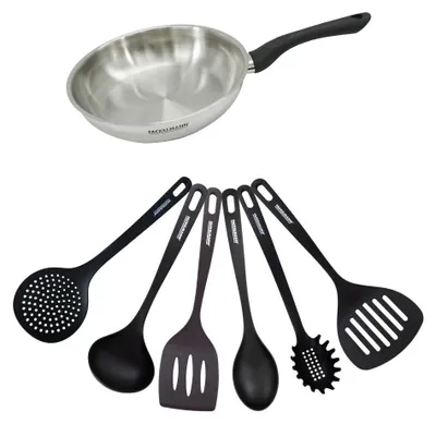 Obrázok produktu pre Sada panvice 24 cm z nehrdzavejúcej ocele a 6 kuchynských pomôcok Fackelmann Geneva