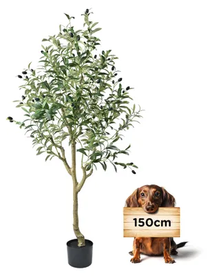 Image de Olivier artificiel de 150 cm, plante artificielle, aspect réaliste, plantes artificielles luxuriantes, décoration en forme d'olivier, arbre artificiel pour le salon, la chambre à coucher ou le bureau