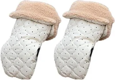 Produktbild von Kinderwagen-Accessoires, warme und winddichte Handschuhe, beigefarbene, gummierte Handbeschützer für Kinderwagen