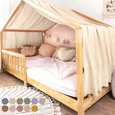 Produktbild von Musselin Hausbett Himmel Kinderzimmer Baumwolle mit Gold