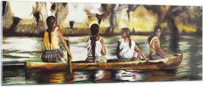 Produktbild von Bilder auf glas - Frau Wasser Boot - 140x50cm - Glasbilder - Wandbilder - Kunstdruck - zum Aufhängen bereit - Wanddekoration aus Glas - Glas Bilder - Wandbild auf Glas - Einteilig - GAB140x50-3732