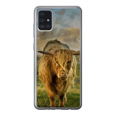 Produktbild von MuchoWow® Handyhülle Schutzhülle Hülle für Samsung Galaxy A52 5G Schottischer Highlander - Gras - Berg Silikon Softcase Handy Hülle - Umschlag