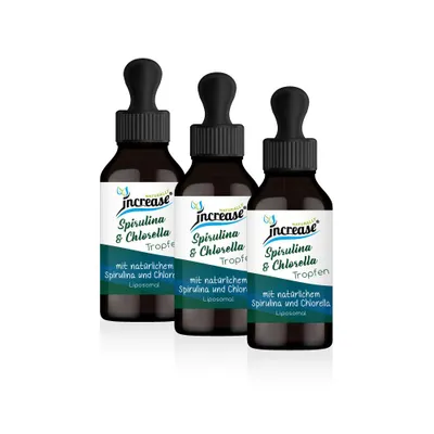 Produktbild von Nimm 3, zahl 2 Aktion Liposomale Spirulina & Chlorella Tropfen hochdosiert - 6000mg Spirulina & Chlorella pro Tag