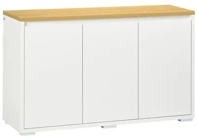 Image de Buffet de cuisine en bois - Meuble de rangement avec 3 portes - Étagères réglables - 120 x 37 x 75 cm - Design moderne et minimaliste - Blanc