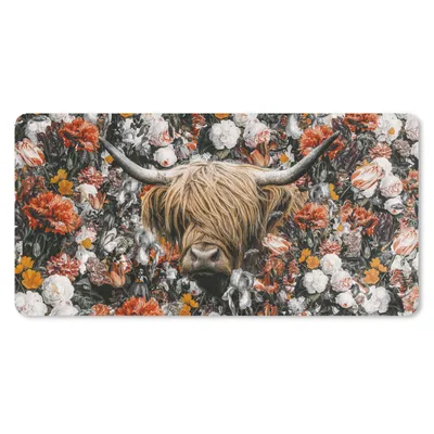 Produktbild von MuchoWow® Mauspad Mousepad Schottischer Highlander - Blumen - Regenbogen 60x30 cm - Mousepads - Maus Mat - Pad - Mausunterlage - Nachhaltig