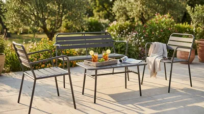 Immagine prodotto di Milani Home - salotto da giardino 4 posti, Romanus, in acciaio, taupe