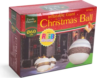 Produktbild von Weihnachtsbeleuchtung Outdoor mit Batterien - Riesige beleuchtete Weihnachtskugel 60 cm - Weiß/Braun - RGB-Farben + Fernbedienung