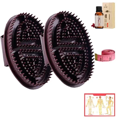 Productafbeelding van Professionele meridianborstel, massageborstel, meridiankamkop, handmassageborstel (2 stuks, bruin)