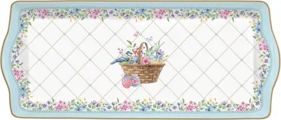 Produktbild von Servierplatte SPRING BLOOM Hasen und Blumen rechteckig 34,5x14,5cm Easy Life