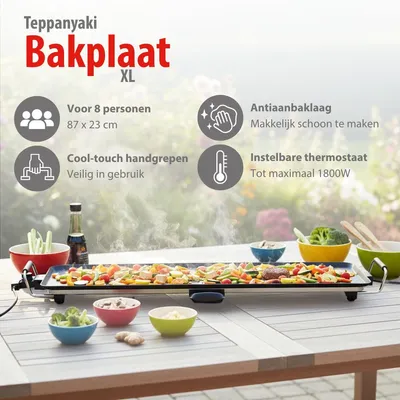 Zdjęcie produktu dla alpina Płyta grillowa Teppanyaki XL - Regulowany termostat - 1800 Watt