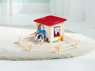 Produktbild von Playtive Spieltiere Set, Kuhstall, aus Holz, Kinderspielzeug
