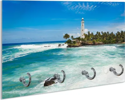 Produktbild von Wallario Handtuchhalter aus Glas, Motiv: Weißer Leuchtturm auf Sri Lanka, 30 x 20 cm mit 4 Haken