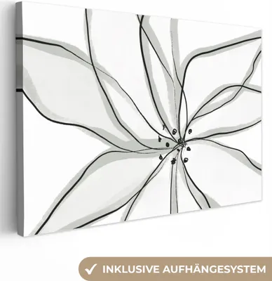 Produktbild von MuchoWow® - Leinwandbilder - Blume - Kunst - Weiß - Schwarz, Wandbild, Wanddeko Bilder Wohnzimmer, 120x80 cm