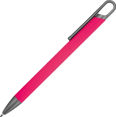 Produktbild von 10x Gummierter Soft Touch Gel Kugelschreiber aus Metall / Farbe: pink