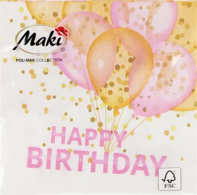 Immagine prodotto di Tovaglioli 25x25 cm - Gold & Pink Balloons Happy B-day