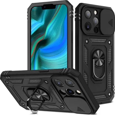 Produktbild von iPhone 13 Pro Hülle - Coverup Ring Ständer Back Cover mit Kamera Schutz - Schwarz