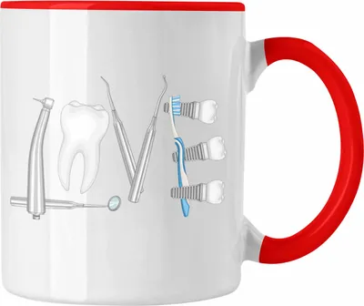 Produktbild von Trendation - Zahntechniker Zahnmedizinische Fachangestellte Tasse Geschenk Zahnarzt Lustig Praxis Geschenkidee Zahnarzthelferin Zahntechniker Zahnärztin - Love (Rot)