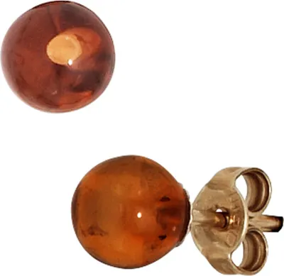 Produktbild von Ohrstecker Stecker Bernstein orange-braun Kugel 6mm 375 Gold Gelbgold