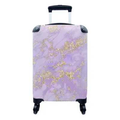 Produktbild von MuchoWow® Koffer Handgepäck Trolley Rollkoffer Kleine Reisekoffer mit 4 Rollen - Marmor - Gold - Lila - Cabin Size < 55x40x23 cm & 55x40x20 cm - Fotokoffer - Kabinenkoffer - Boardgepäck - Reise-Box - Reisekoffer - Reisegepäck - Koffer mit Bild - Trolley für Kinder