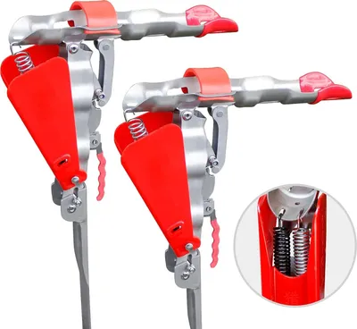 Two automatic fishing rod holders are shown against a white background. A close-up inset shows the internal spring mechanism.
