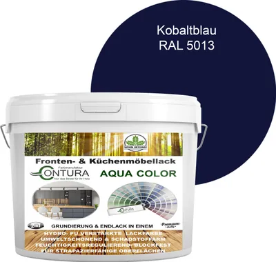 Produktbild von 2 Liter + Anlauger - Contura Küchenmöbellack RAL Möbellack SEIDENMATT SET Möbelfarbe Holzlack Buntlack Küchenlack - RAL 5013 Kobaltblau