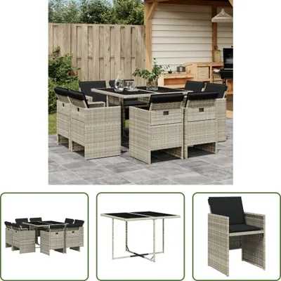 Produktbild von The Living Store 9-tlg. Garten-Essgruppe mit Kissen Hellgrau Poly Rattan