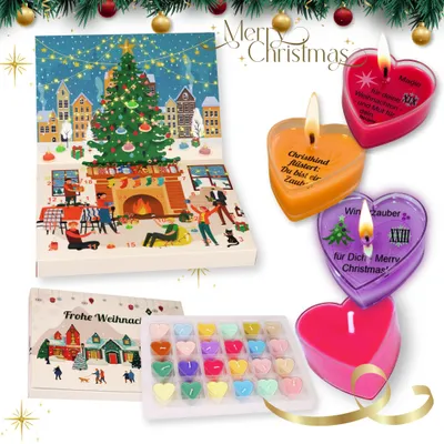 Produktbild von Adventskalender Duftkerzen – 24 Herz-Teelichter aus Sojawachs mit versteckten Botschaften, 24 Winterdüfte, Geschenkbox für Frauen, Brenndauer ca. 2-4h