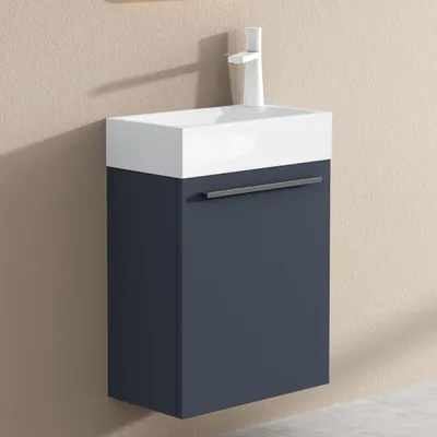Image de doporro Petit Meuble sous Vasque Gris Noir et Vasque 46cm Ensemble de 2 Pièces de Meuble de Salle de Bain Design Pisa