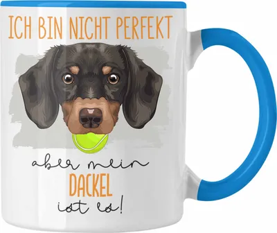 Produktbild von Trendation - Dackel Besitzer Tasse Geschenk Lustiger Spruch Geschenkidee Besitzerin Ich Bin Nicht Perfekt Aber Mein Dackel Ist Es (Blau)