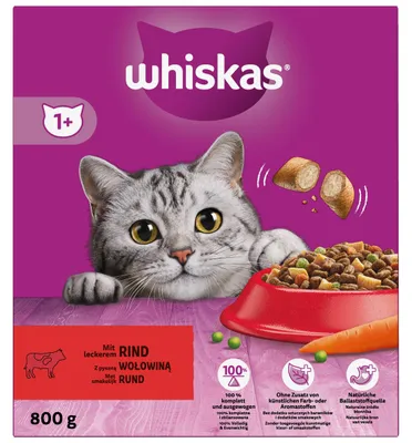 Zdjęcie produktu dla Whiskas 1+ Sucha karma z wołowiną 800 g