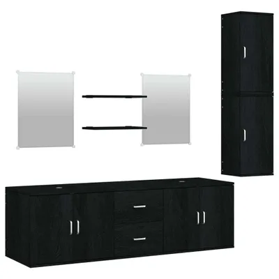 Image de vidaXL Ensemble de meubles de salle de bain 7 pièces noir en bois composite