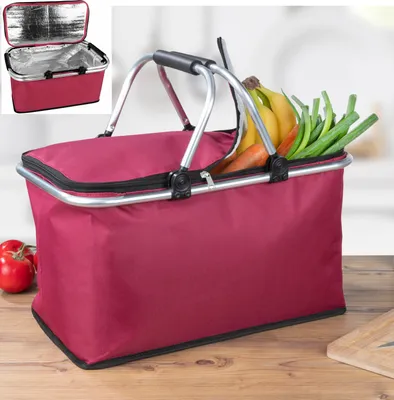 Produktbild von Alu Einkaufskorb Thermo Korb Klapp Kühltasche faltbar Picknick Camping Rot