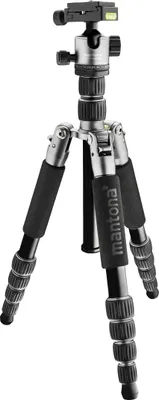 Produktbild von Mantona Light Traveller Reisestativ 131,5 cm schwarz/grau, Kamerastativ aus Aluminium bis 5 kg Traglast, leichtes Fotostativ mit Kugelkopf und Arca-Swiss-Schnellwechselplatte, Tripod und Monopod