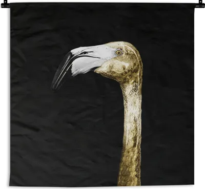Produktbild von MuchoWow® Wandteppich Wandbehang Flamingo - Vogel - Gold 150x150 cm Tapisserie Dekoration Wandtuch - Wohnaccessoires - Modernes