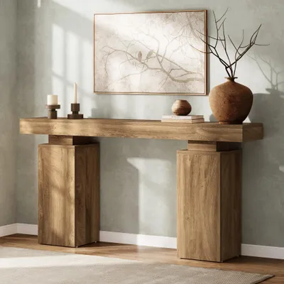 Produktbild von Konsolentisch - Flurtisch hinter Sofa - 160 cm lang - Schmal 30 cm tief - Rechteckiger Holztisch - Landhaus Vintage Stil - Braun