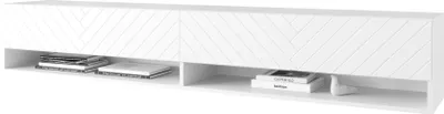 Immagine prodotto di Minio, mobile TV, pannello basso per TV "ANNE", 180 cm, in piedi, sospeso, LED, pannello frontale in MDF con motivo a spina di pesce, colore bianco