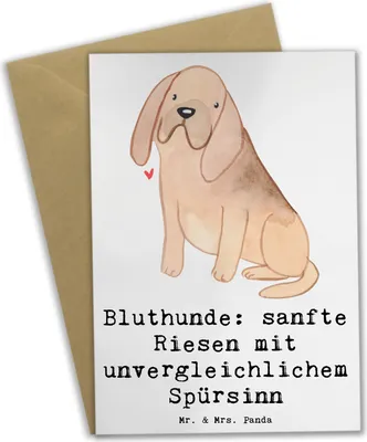 Produktbild von Mr. & Mrs. Panda Grußkarte Bluthunde - Weiß - Geschenk, liebevolles Wesen, einladungskarten, weihnachtskarten, osterkarte, kommunionskarte, Hunderasse, Hunderassen, loyal