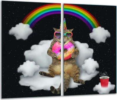 Produktbild von Herdabdeckplatten 2 teilig 30x52 Glaskeramikkochfeld Abdeckung Glas Katze