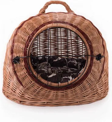 Immagine prodotto di Wiklinowy Świat - Tana per gatti in vimini con cuscino – Cesto in vimini artigianale per gatti e piccoli cani – Cesto per gatti in vimini naturale con griglia in metallo - 50x40x45 cm - Marrone con motivo a spirale