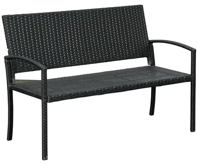Zdjęcie produktu dla Ławka ogrodowa, stalowa rama, siedzisko z polirattanu, 122 x 60 x 87 cm, nośność 240 kg, ergonomiczna konstrukcja