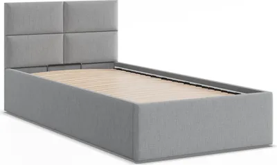 Produktbild von Modernes Polsterbett 90x200 BORGO, Einzelbett ohne Stauraum mit Holzlattenrost, Grau Geflecht