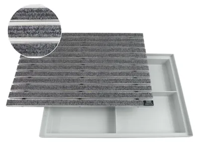 Produktbild von Emco Eingangsmatte DIPLOMAT + Bodenwanne 75mm Kunststoff, Rips Hellgrau, 60x40cm