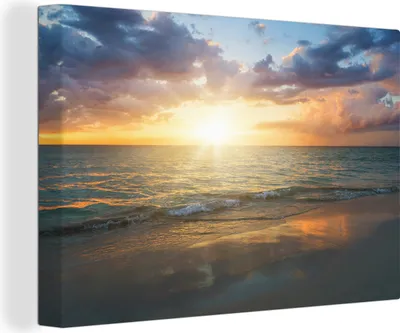Produktbild von OneMillionCanvasses® - Leinwandbilder - 150x100 cm, Sonnenuntergang - Wolken - Strand, Wandbilder Kunstdruck Wanddekoration